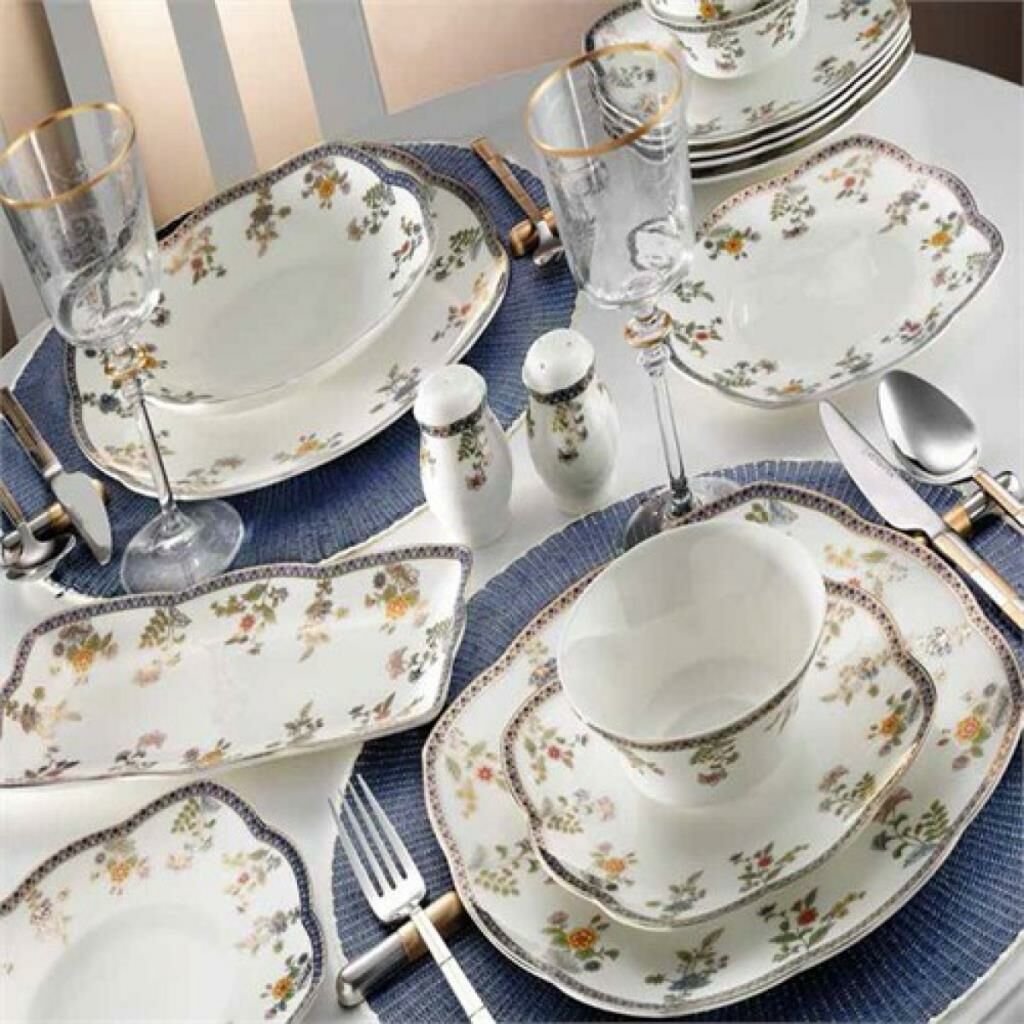 Kütahya Porselen Kare Bone 73 Parça 50103 Desen Yemek Takımı