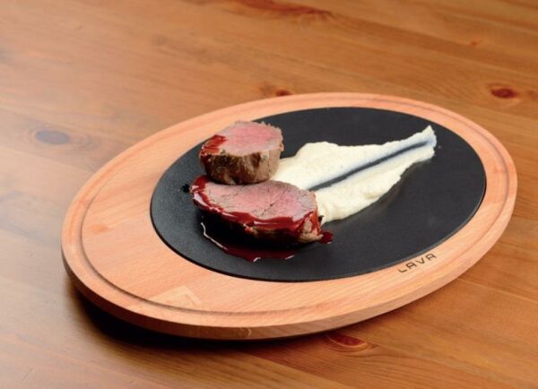 Lava Porselen Plakalı Oval Ahşap Et Tahtası Çap 25x35 cm
