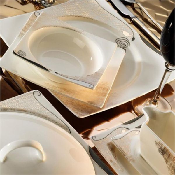 Kütahya Porselen Square Bone 84 Parça 65105 Desenli Yemek Takımı