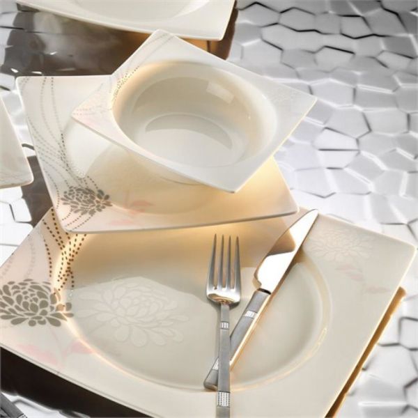 Kütahya Porselen Square Bone 84 Parça 65102 Desenli Yemek Takımı