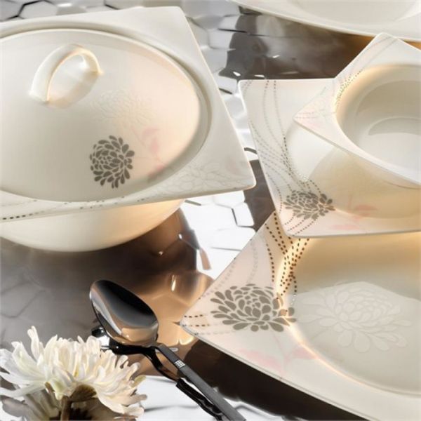 Kütahya Porselen Square Bone 84 Parça 65102 Desenli Yemek Takımı
