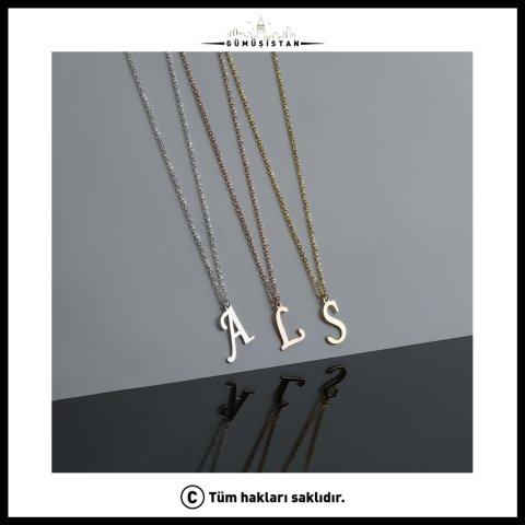 925 Ayar Gümüş Harf Detaylı Kolye