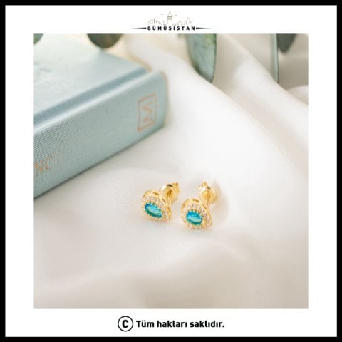 925 Ayar Gümüş Aralık Ayı Doğum Taşı ( Blue Topaz ) Damla Küpe