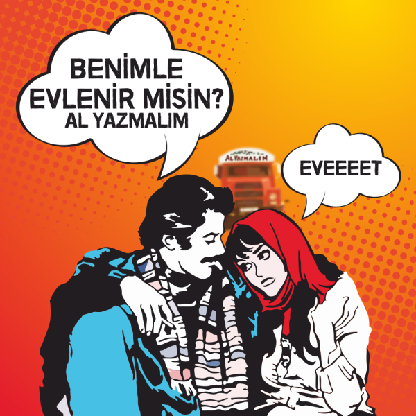 Yeşilçam Karikatür Benimle Evlenir misin Kumaş Afiş 150x150 cm