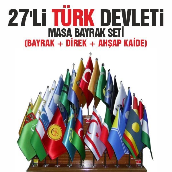27'li Türk Devletleri Masa Bayrağı Seti 15x22,5