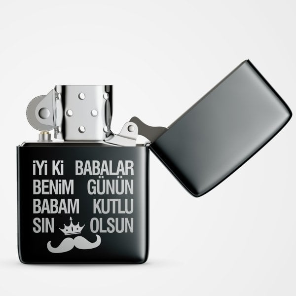 Babalar Günü Baskılı Siyah Metal Çakmak-4