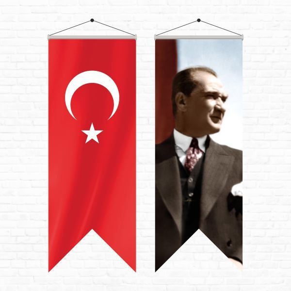 Atatürk Posteri ve Türk Bayrağı Kırlangıç 50x150 cm -7