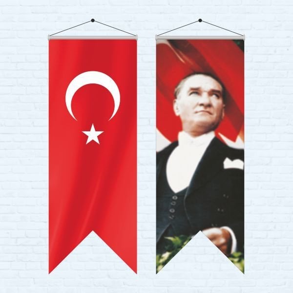 Atatürk Posteri ve Türk Bayrağı Kırlangıç 70x200 cm -2