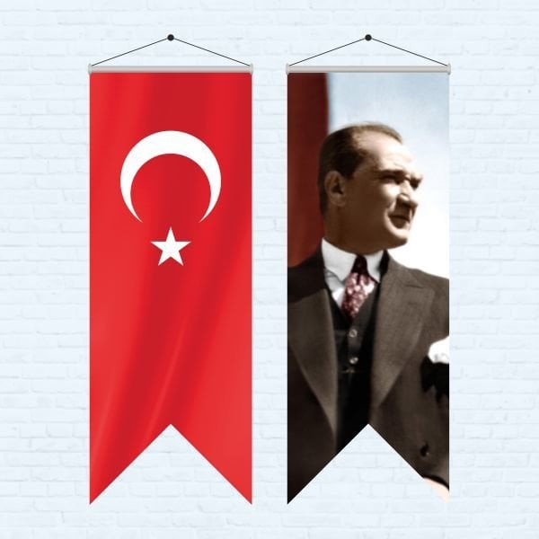 Atatürk Posteri ve Türk Bayrağı Kırlangıç 70x200 cm -7