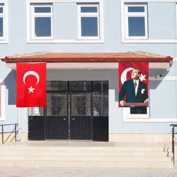 Atatürk Posteri ve Türk Bayrağı Raşel Kumaş 100x150 cm -1