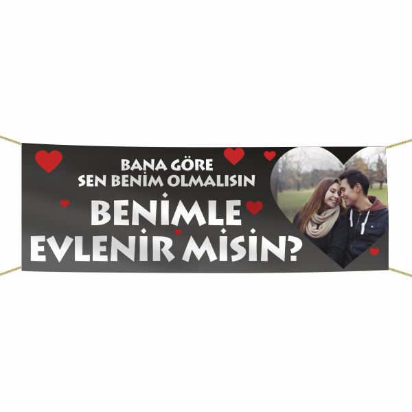 Kişiye Özel Resimli Benimle Evlenir misin? Kumaş Pankart