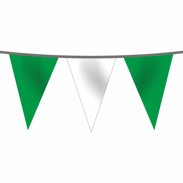 İpe Dizili Üçgen Süsleme Bayrağı - Yeşil - Beyaz 25 metre