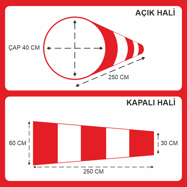 Rüzgar Çorabı-Tulumu / Turuncu  Çap 40 cm Uzunluk 30x60x250