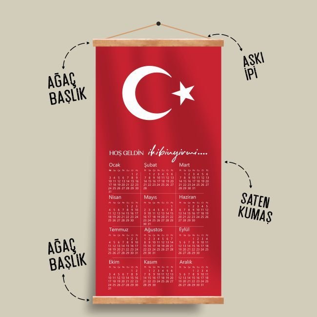 Türk Bayrağı Kumaş Askılı Takvim-6