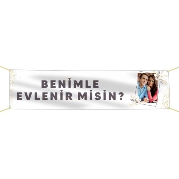 Kişiye Özel Resimli Benimle Evlenir misin? Kumaş Pankart