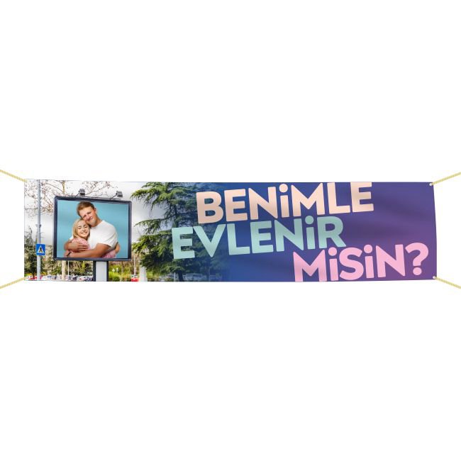 Kişiye Özel Resimli Benimle Evlenir misin? Kumaş Pankart