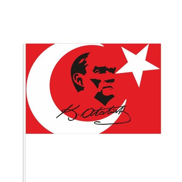 Atatürklü Türk bayrağı 30x45 cm Raşel Kumaş - Sopalı- 10 adet