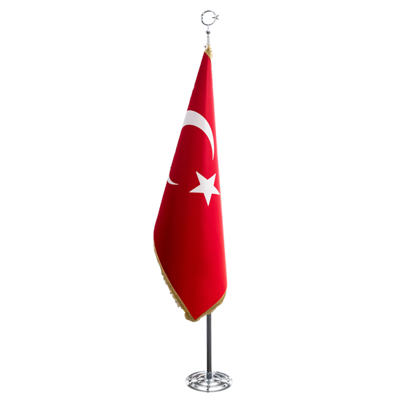 Türk Makam Bayrağı Simli + Telalı + Krom Direk