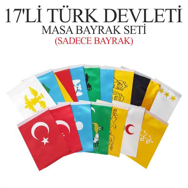 17'li Türk Devletleri Masa Bayrağı Seti 15x22,5( Sadece Bayrak)