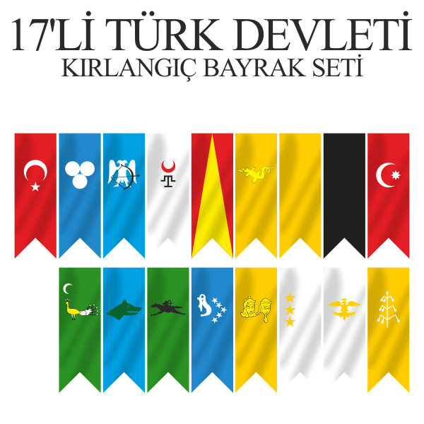 17'li Türk Devletleri Kırlangıç Bayrak Seti 70x200