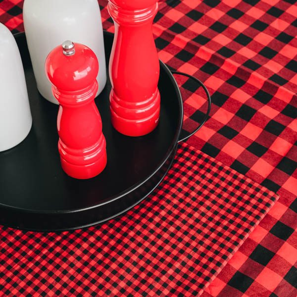 Pötikare Masa Örtüsü Kırmızı -Siyah  (Büyük Kareli- Küçük Kareli ) 160x160 cm- 2 adet