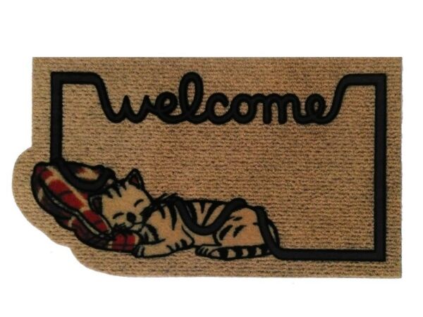Giz Home İtalyan Kokardo Kapı Paspası 40X70 Welcome Uyuyan Kedi