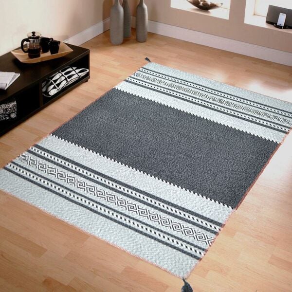 Giz Home Molly Çift Taraflı Kilim Ml14 Gri Çizgili