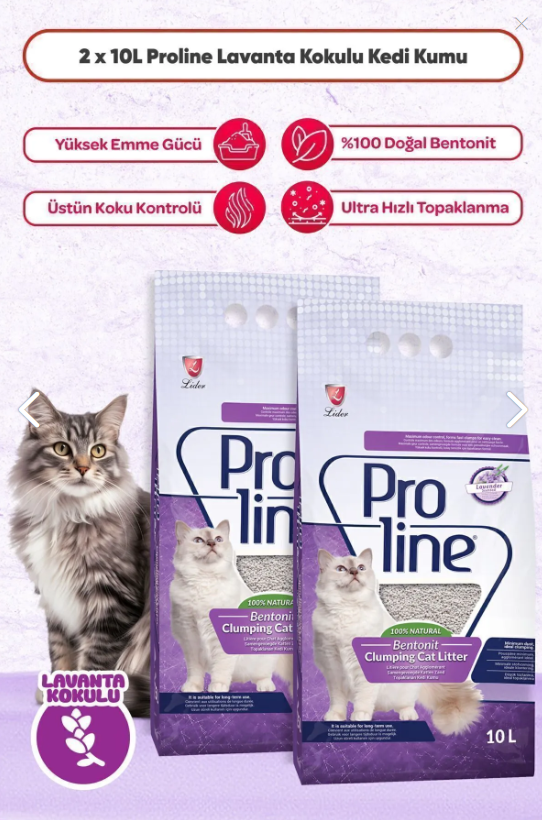 Proline Lavanta Kokulu Kedi Kumu 2x10 Lt ( 2 Adet 10 Lt )