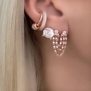 Gümüş Yeşil Taşlı 3 Sıra Rose Küpe -adet-