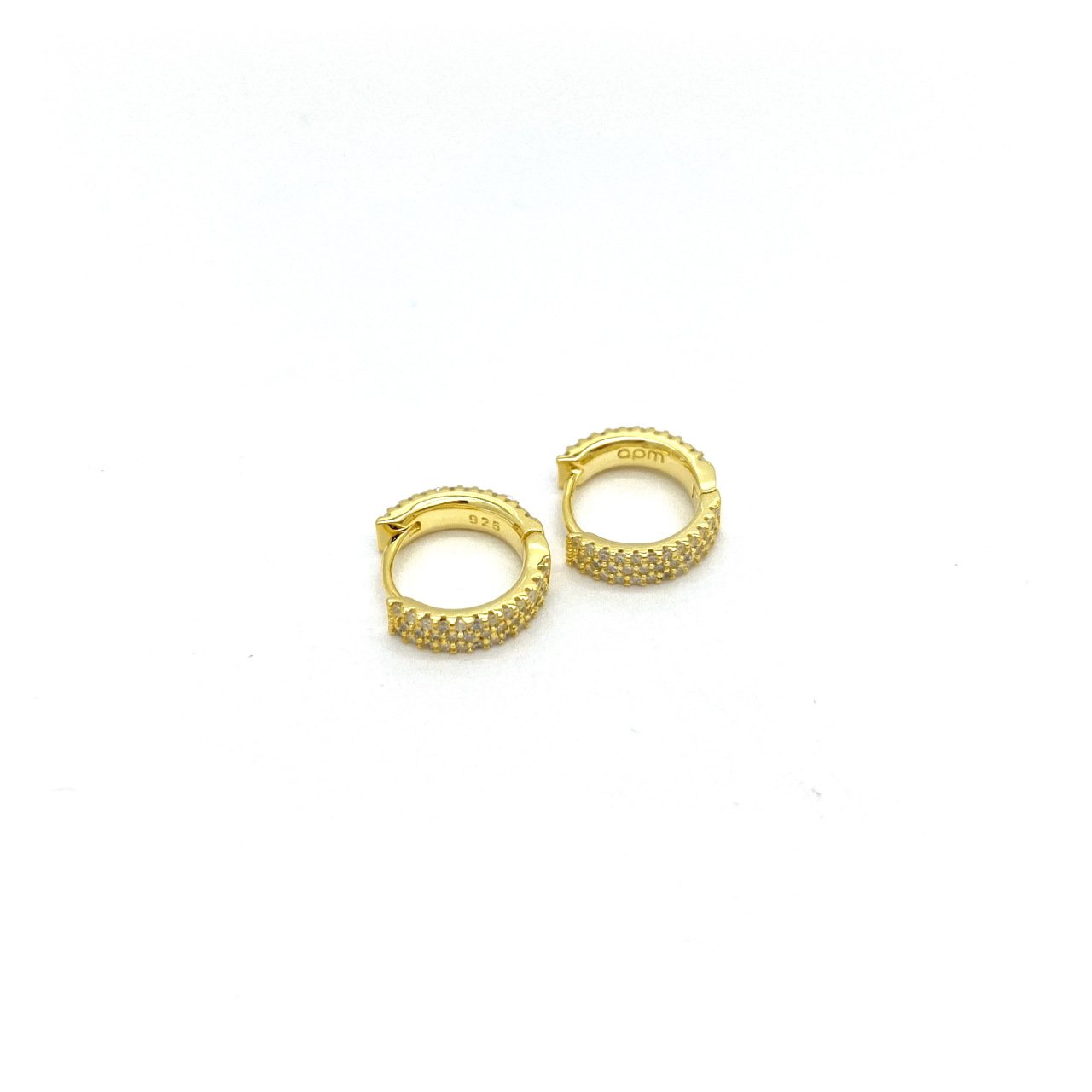 Gold Minik Taşlı Halka Küpe -çift-