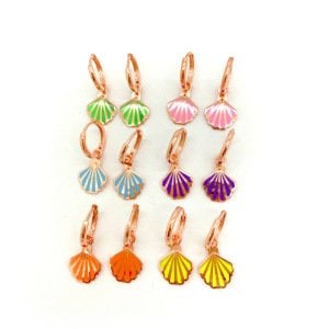 Color Enameled Shell Earrings -Tek-