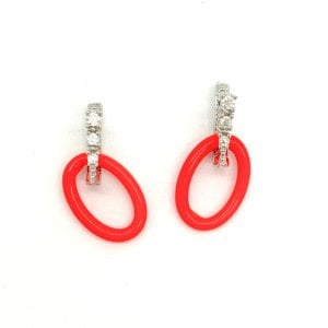 Neon Orange Oval Earrings -Çift-