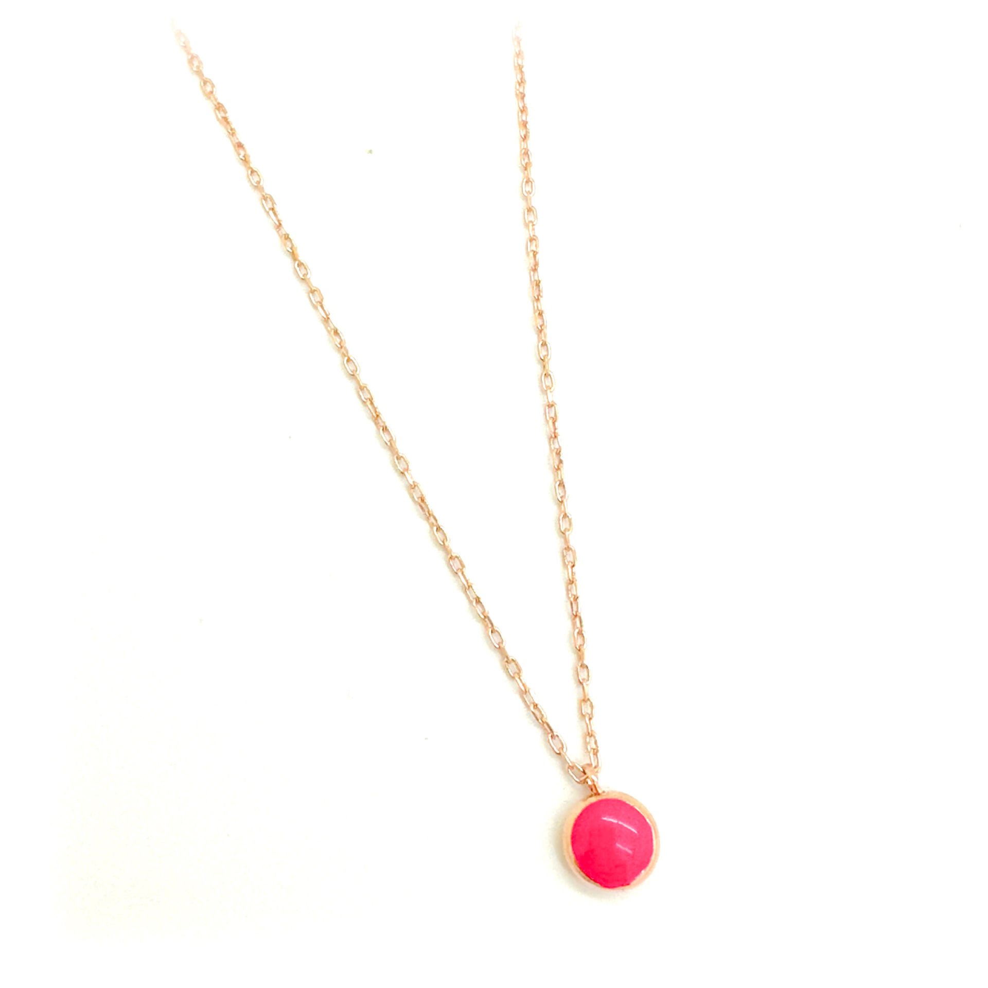 Pembe Mineli Minimal Kolye