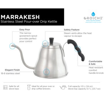 Grosche Marrakesh Pour Over Çelik Kettle 1000 ml