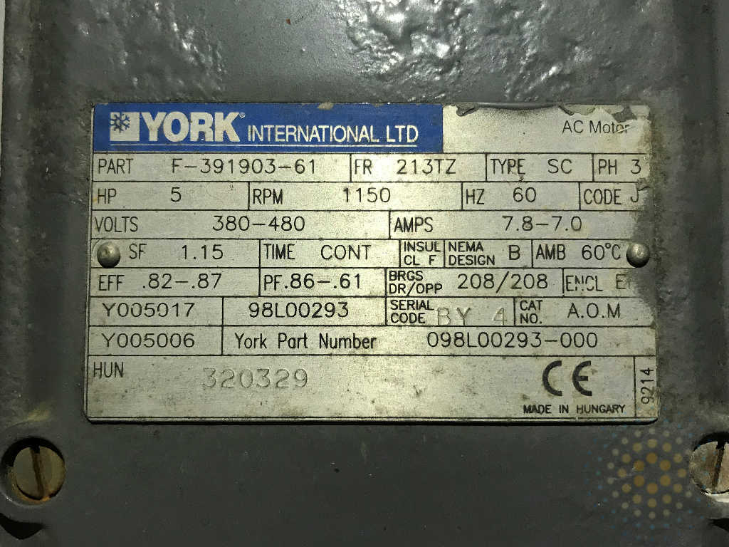 York Fan Motor F-391903-61 5HP/098L00293-000