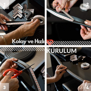 3M Bant Hediyeli Mat Siyah 2 Metre + 4 Adet Köşe Koruyuculu Esnek ve Yumuşak Kauçuk  Kenar Koruyucu