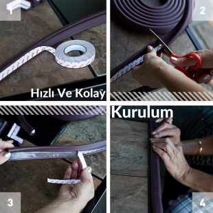 10 Metre Mürdüm - Kahverengi Koruyucu Sarmal Şerit Koruma 10'lu Köşe Koruyucu Yastık ve  Çocuk Bebek Güvenlik Emniyet Setİ