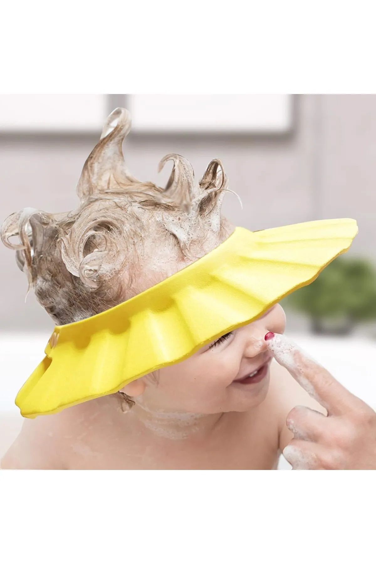 Bebek Duş Başlığı, Bebek Güneş Şapkası Göz, Ağız ve Kulaklara Su Kaçmasını Önleyeci Sarı Şapka.