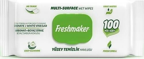 FRESHMAKER YÜZEY TEMİZLİK HAVLUSU KAPAKLI 100 LÜ PAKET BEYAZ SABUN KOKULU