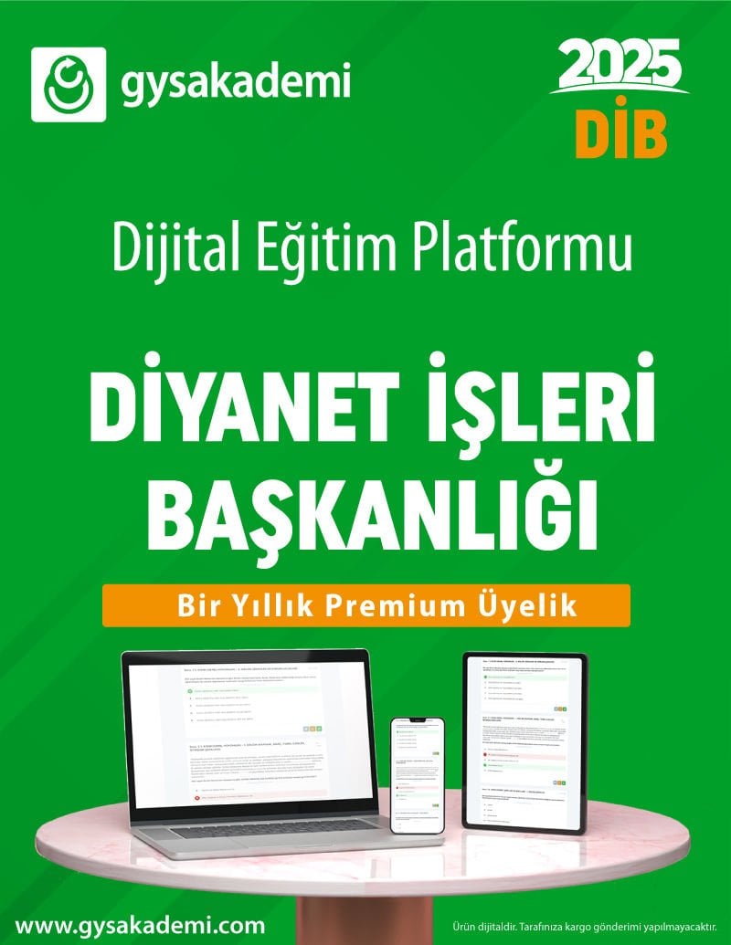 2024 Diyanet İşleri Başkanlığı Kurum İçi Sınavlar Dijital Eğitim Platformu (www.gysakademi.com 1 Yıllık Premium)