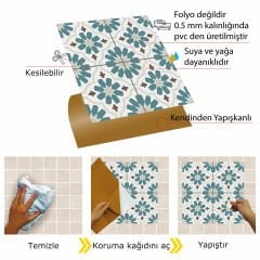 Kendinden Yapışkanlı Yeşil Çiçek Bahçesi Desenli 30x30 cm