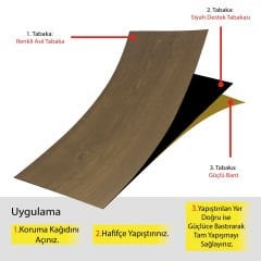 Kendinden Yapışkanlı Ceviz Ahşap Desenli PVC Parke 25x80 cm / 5 Adet / 1 m²