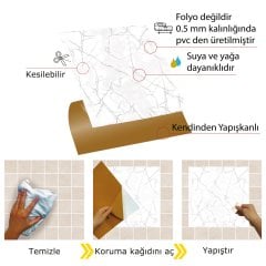 Tink Kendinden Yapışkanlı Silver Mermer Desenli Pvc Karo 30x30 cm