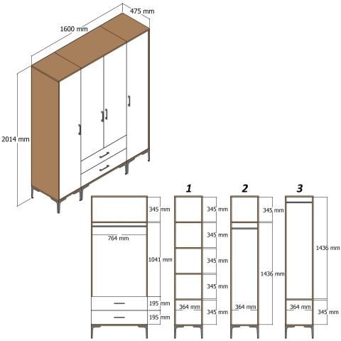 Kumsal 4 Kapılı (STR) Gardırop - Lidya / Krem