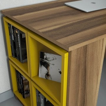 Box Çalışma Masası - Ceviz / Sarı