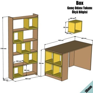 Box Çalışma Masası Ve Kitaplık Takımı - Ceviz / Mavi