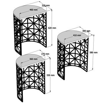 Stil Metal Ferforje 3Lü Zigon Sehpa - Ceviz