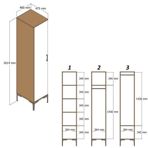 Kumsal 1 Kapılı (P) Gardırop - Lidya / Antrasit