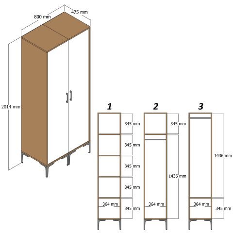 Kumsal 2 Kapılı (RS) Gardırop - Beyaz / Beyaz