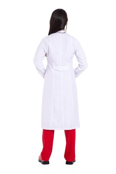 Tesettür Boy Bayan Beyaz Önlük Hakim Yaka 110 cm Bp-09 50-4XL Özel Sipariş